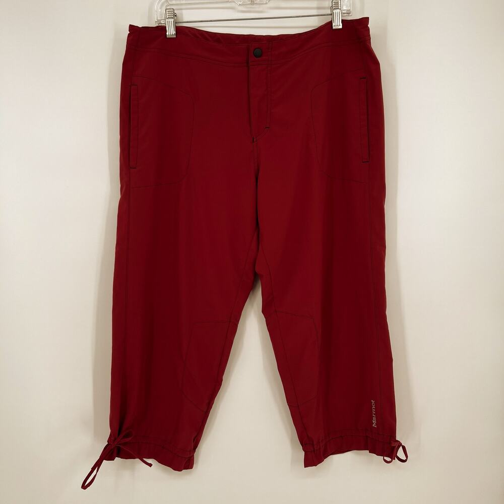 Marmot Womens Crop Capri Pant Large Cranberry Lightweight Hiking Travel Tie Cuff